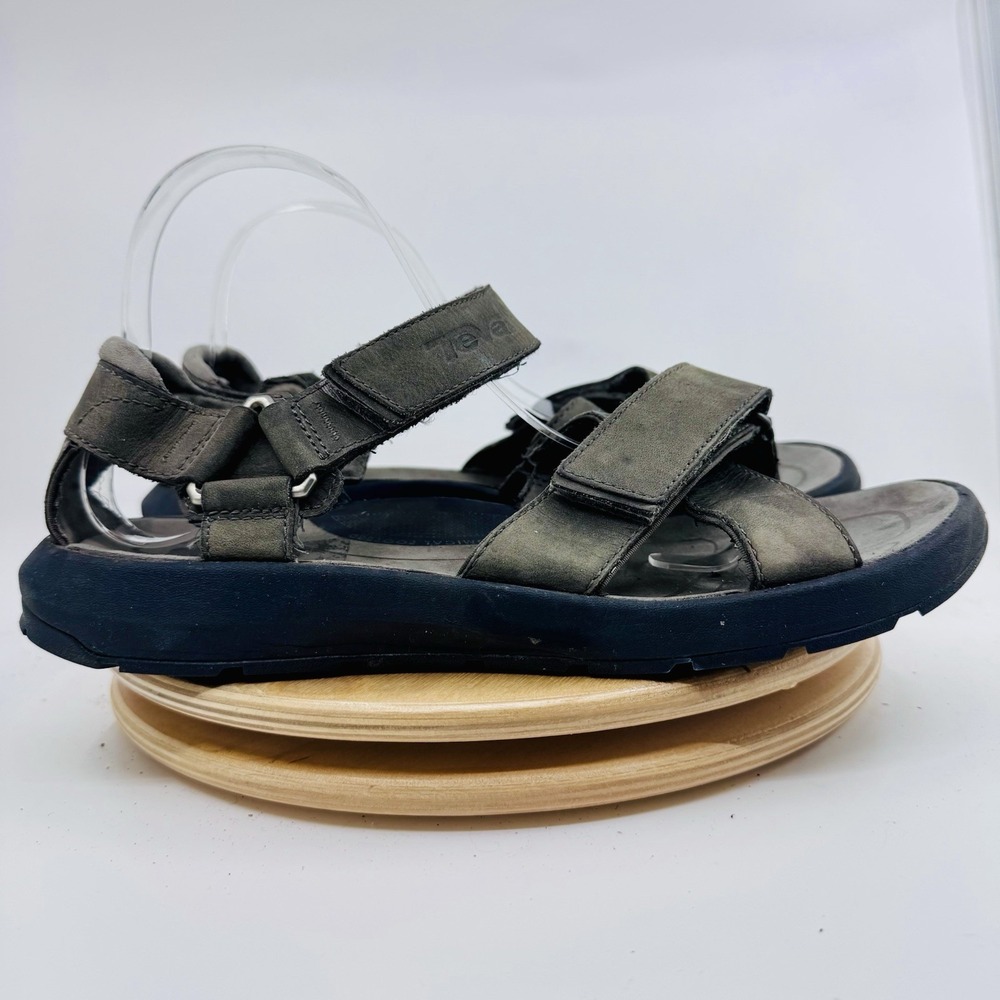 Teva Langdon Shoes Men's 9 Gray Leather Waterproof Hook Loop Sport Sandals